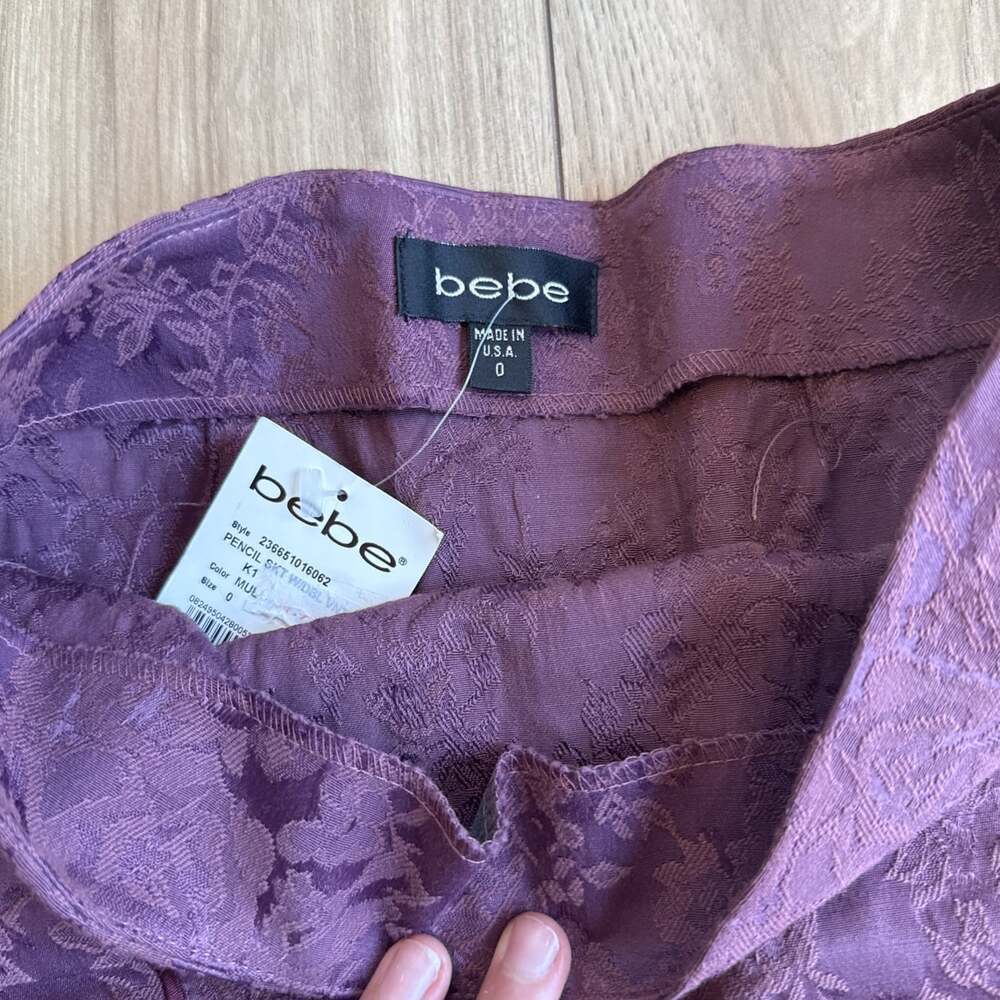 NWT Vintage Y2K 90s Bebe Purple Lace pencil skirt double Vented Slit Sz 0 - Picture 3 of 8
